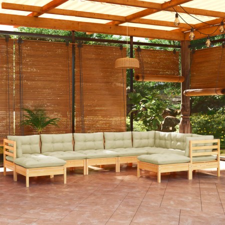 Garden furniture 9 pieces and cushions solid cream pine wood by , Garden sets - Ref: Foro24-3096707, Price: 794,10 €, Discoun...