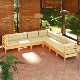 Muebles de jardín 7 pzas y cojines madera maciza de pino crema de , Conjuntos de jardín - Ref: Foro24-3096791, Precio: 536,13...