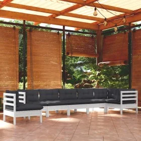 Garden furniture 8 pieces and white cushions solid pine wood by , Garden sets - Ref: Foro24-3096732, Price: 733,31 €, Discoun...