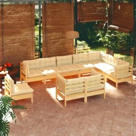 Garden furniture 10 pieces and cushions solid cream pine wood by , Garden sets - Ref: Foro24-3096779, Price: 809,83 €, Discou...
