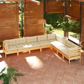 Muebles de jardín 8 pzas y cojines madera maciza de pino crema de , Conjuntos de jardín - Ref: Foro24-3096803, Precio: 671,80...