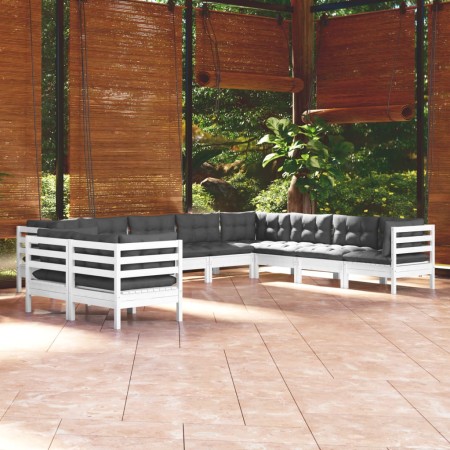 Muebles de jardín 10 pzas y cojines blanco madera maciza pino de , Conjuntos de jardín - Ref: Foro24-3096912, Precio: 928,37 ...