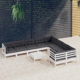 Gartenmöbel 10 Stück mit Kissen aus weißem Kiefernholz von , Gartensets - Ref: Foro24-3096990, Preis: 881,71 €, Rabatt: %