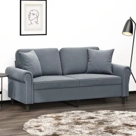 Sofá de 2 plazas con cojines terciopelo gris oscuro 140 cm de , Sofás - Ref: Foro24-3200946, Precio: 235,80 €, Descuento: %