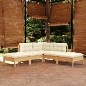 5-piece garden furniture set with cream pine wood cushions by , Garden sets - Ref: Foro24-3096310, Price: 369,43 €, Discount: %