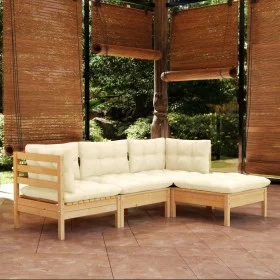 4-piece garden furniture set with cream pine wood cushions by , Garden sets - Ref: Foro24-3096346, Price: 351,75 €, Discount: %