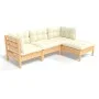 4-piece garden furniture set with cream pine wood cushions by , Garden sets - Ref: Foro24-3096346, Price: 351,75 €, Discount: %