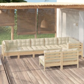Muebles de jardín 8 pzas y cojines madera maciza de pino crema de , Conjuntos de jardín - Ref: Foro24-3096454, Precio: 729,00...
