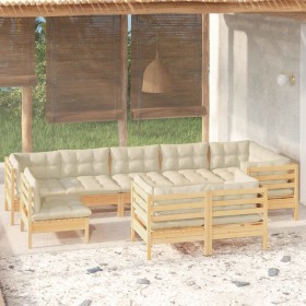 Garden furniture 9 pieces and cushions solid pine wood cream by , Garden sets - Ref: Foro24-3096526, Price: 789,02 €, Discoun...