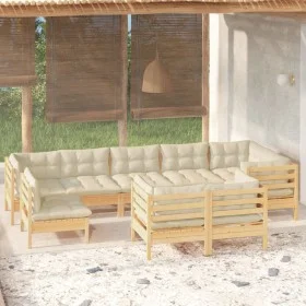 Muebles de jardín 9 pzas y cojines madera maciza de pino crema de , Conjuntos de jardín - Ref: Foro24-3096526, Precio: 729,47...