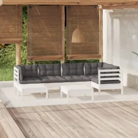 Muebles de jardín 7 pzas y cojines blanco madera maciza de pino de , Conjuntos de jardín - Ref: Foro24-3096545, Precio: 595,5...