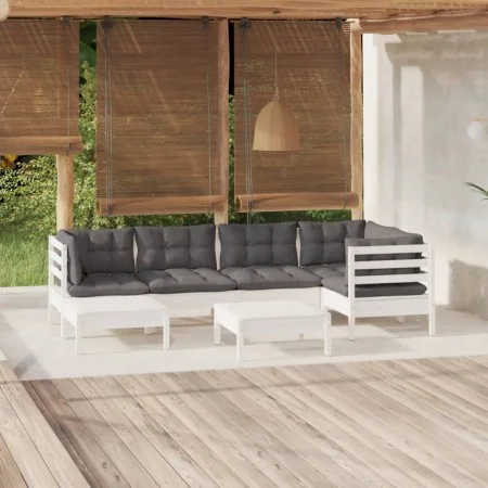Muebles de jardín 7 pzas y cojines blanco madera maciza de pino de , Conjuntos de jardín - Ref: Foro24-3096545, Precio: 595,5...
