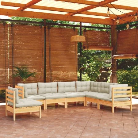 7-piece garden furniture set with solid pine wood cream cushions by , Garden sets - Ref: Foro24-3096719, Price: 536,13 €, Dis...