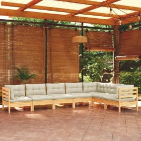 7-piece garden furniture set with solid pine wood cream cushions by , Garden sets - Ref: Foro24-3096695, Price: 536,13 €, Dis...