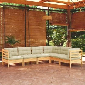 6-piece garden furniture set with solid pine wood cream cushions by , Garden sets - Ref: Foro24-3096683, Price: 496,86 €, Dis...