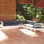 7-piece garden furniture set with white cushions, made of solid pine wood. by , Garden sets - Ref: Foro24-3096792, Price: 615...