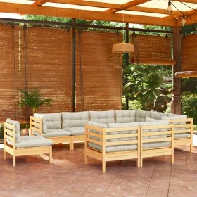 Garden furniture 9 pieces and cushions solid pine wood cream by , Garden sets - Ref: Foro24-3096767, Price: 729,47 €, Discoun...