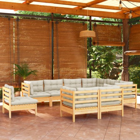 Muebles de jardín 9 pzas y cojines madera maciza de pino crema de , Conjuntos de jardín - Ref: Foro24-3096767, Precio: 788,50...