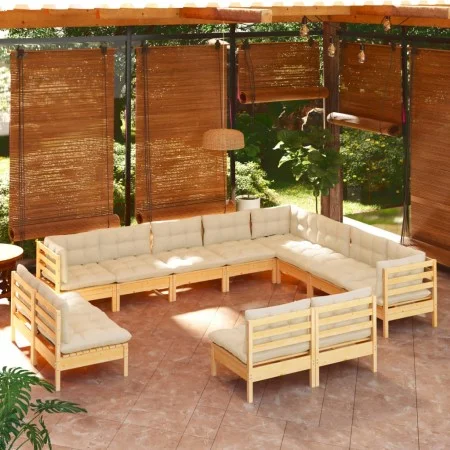 Garden furniture set of 12 pieces with solid pine wood cushions. by , Garden sets - Ref: Foro24-3096875, Price: 920,16 €, Dis...