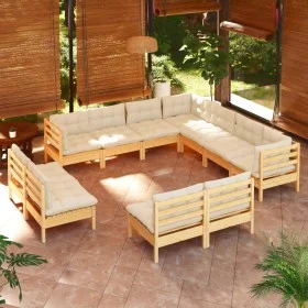 Gartenmöbel 11 Stk. und Kissen massives Zirbenholz creme von , Gartensets - Ref: Foro24-3096863, Preis: 838,18 €, Rabatt: %