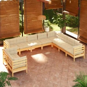 Garden furniture 10 pieces and solid pine wood cream cushions by , Garden sets - Ref: Foro24-3096911, Price: 809,83 €, Discou...