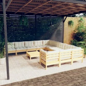 Garden furniture 12 pieces and cream pine wood cushions by , Garden sets - Ref: Foro24-3097025, Price: 933,24 €, Discount: %