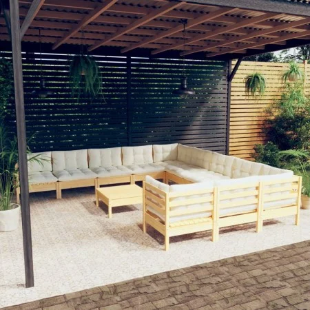 Garden furniture 12 pieces and cream pine wood cushions by , Garden sets - Ref: Foro24-3097025, Price: 983,28 €, Discount: %