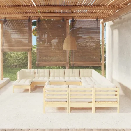 Garden furniture 12 pieces and cream pine wood cushions by , Garden sets - Ref: Foro24-3097067, Price: 983,28 €, Discount: %