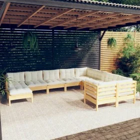 Garden furniture 10 pieces and cream pine wood cushions by , Garden sets - Ref: Foro24-3097031, Price: 802,08 €, Discount: %