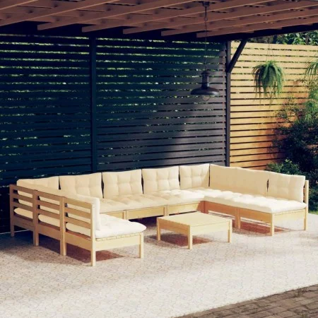 Muebles de jardín 10 pzas y cojines madera maciza de pino crema de , Conjuntos de jardín - Ref: Foro24-3097181, Precio: 825,8...