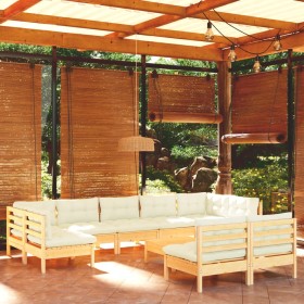 Muebles de jardín 10 pzas y cojines madera maciza de pino crema de , Conjuntos de jardín - Ref: Foro24-3097205, Precio: 836,4...