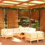 Muebles de jardín 10 pzas y cojines madera maciza de pino crema de , Conjuntos de jardín - Ref: Foro24-3097253, Precio: 844,0...