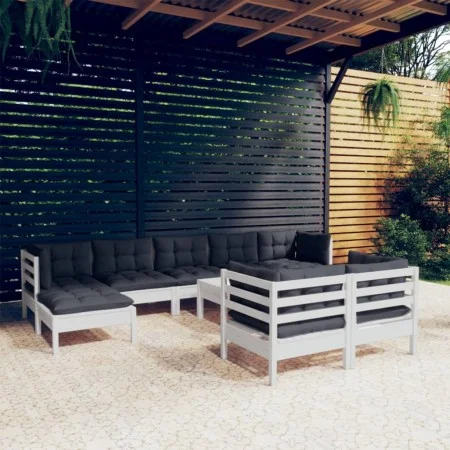 10 Stk. Gartenmöbel mit Kissen weißes massives Kiefernholz von , Gartensets - Ref: Foro24-3097134, Preis: 877,49 €, Rabatt: %