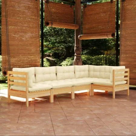 Garden furniture 5 pieces cream pine wood cushions by , Garden sets - Ref: Foro24-3096382, Price: 428,61 €, Discount: %