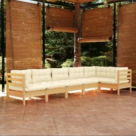 Garden furniture 6 pieces and cushions solid cream pine wood by , Garden sets - Ref: Foro24-3096394, Price: 496,86 €, Discoun...