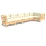Muebles de jardín 6 pzas y cojines madera maciza de pino crema de , Conjuntos de jardín - Ref: Foro24-3096394, Precio: 520,92...