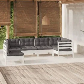 Garden furniture 6 pieces with white pine wood cushions by , Garden sets - Ref: Foro24-3096419, Price: 553,38 €, Discount: %