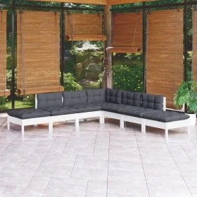 Garden furniture 7 pieces with white pine wood cushions by , Garden sets - Ref: Foro24-3096323, Price: 604,07 €, Discount: %