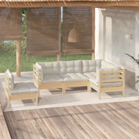 Muebles de jardín 5 piezas cojines madera de pino crema de , Conjuntos de jardín - Ref: Foro24-3096406, Precio: 436,35 €, Des...