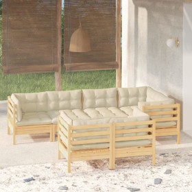 Garden furniture 7 pieces and cushions solid cream pine wood by , Garden sets - Ref: Foro24-3096490, Price: 596,77 €, Discoun...