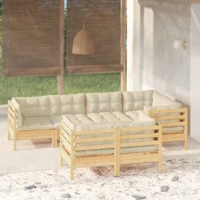 Garden furniture 7 pieces and cushions solid cream pine wood by , Garden sets - Ref: Foro24-3096490, Price: 552,39 €, Discoun...