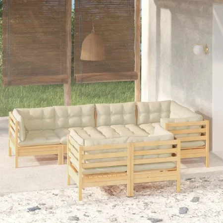 Garden furniture 7 pieces and cushions solid cream pine wood by , Garden sets - Ref: Foro24-3096490, Price: 586,91 €, Discoun...
