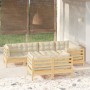 Gartenmöbel 7-teilig und Kissen aus massivem cremefarbenem Kiefernholz von , Gartensets - Ref: Foro24-3096490, Preis: 596,77 ...