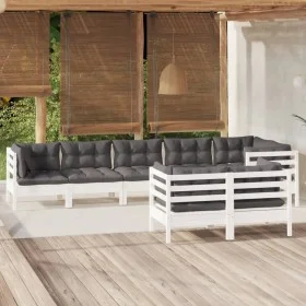 Garden furniture 8 pieces and white cushions solid pine wood by , Garden sets - Ref: Foro24-3096503, Price: 774,78 €, Discoun...