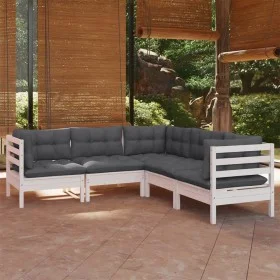 Garden furniture 5 pieces with white cushions solid pine wood by , Garden sets - Ref: Foro24-3096672, Price: 461,37 €, Discou...