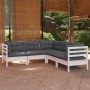 Garden furniture 5 pieces with white cushions solid pine wood by , Garden sets - Ref: Foro24-3096672, Price: 468,08 €, Discou...