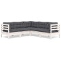 Garden furniture 5 pieces with white cushions solid pine wood by , Garden sets - Ref: Foro24-3096672, Price: 468,08 €, Discou...