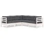 Muebles de jardín 5 pzas con cojines blanco madera maciza pino de , Conjuntos de jardín - Ref: Foro24-3096672, Precio: 461,37...
