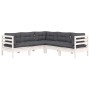 Garden furniture 5 pieces with white cushions solid pine wood by , Garden sets - Ref: Foro24-3096672, Price: 468,08 €, Discou...