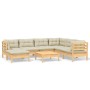 Muebles de jardín 8 pzas y cojines madera maciza de pino crema